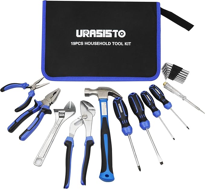 19-Piece Home Tool Kit Hand Tool Set with Easy Carrying Pouch Perfect for DIY, Home Maintenance