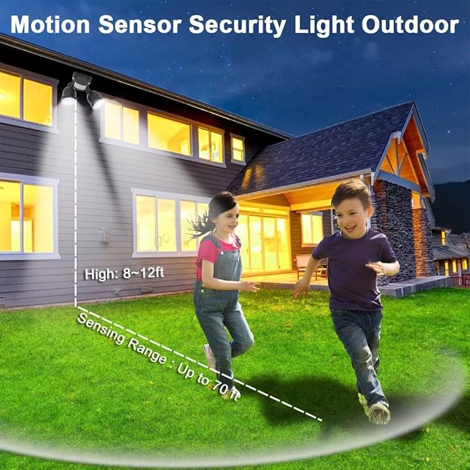 EMANER Motion Sensor Light Outdoor, Dusk to Dawn Floodlight 5000K, 4-Mode Security Light 2800lm Waterproof, 120V Eave Mount Spotlight for Porch Garage Backyard (1Pack, Black)