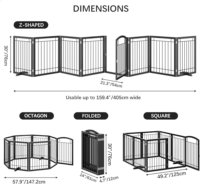 JSB 192-inch Extra Wide 30-inch Tall Dog gate with Door Walk Through,Full Matel Freestanding Pet Gate for Halls, Stairs & Home, Pet Puppy Safety Dog Fence with 4PCS Support Feet (Black)