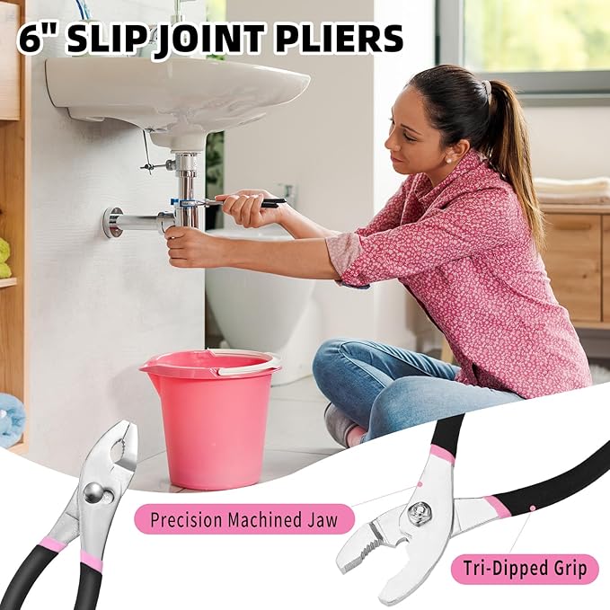 132 Piece Pink Household Tool Set General Household Hand Tool Kit with Plastic Toolbox Storage Case, All Purpose Small Tool Set Great for Home, Garage, Office and College Dormitory Use