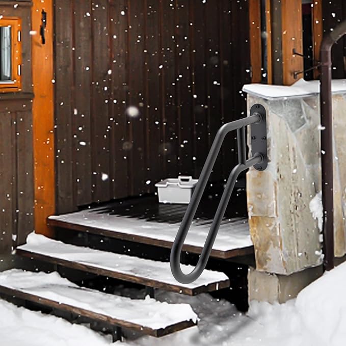 SELEWARE Heavy Duty Non-Slip Handrails for Outdoor 1-3 Step, Wall Mount Stair Hand Railing Grab Bars, U-Shape Safety Handle for Garage, Porch, Garden (Dia 1.3" Pipe, Black)