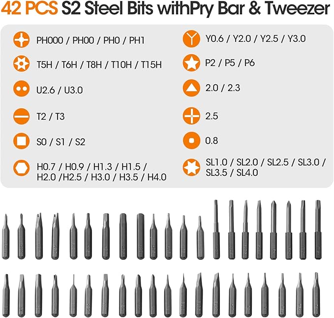 Mini Electric Screwdriver Cordless Set 3.7V, 42-in 1 Magnetic Bits Screwdriver Set with 5 Torque Settings, Demagnetizer/Magnetizer, LCD Display, LED Lights,Repair Tool Kit For Laptop/Phone/Camera/Toys