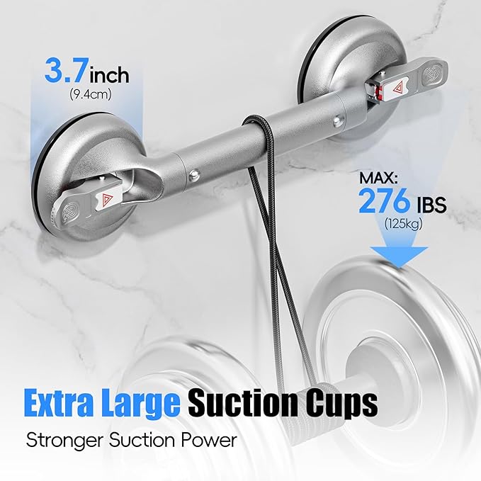 17 Inch Grab Bars for Bathtubs and Showers, Seniors Handles for Elderly Strong Suction Handicap Safety Handrail for Bathroom Toilet Tiles Glass Gray Silver