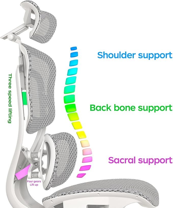 ERGOUP Ergonomic Office Chair - Full Mesh Backrest, 4D Adjustable Headrest, 360° Rotating Armrests, Gray - Premium Support for Professionals, Gamers & Home Office Users