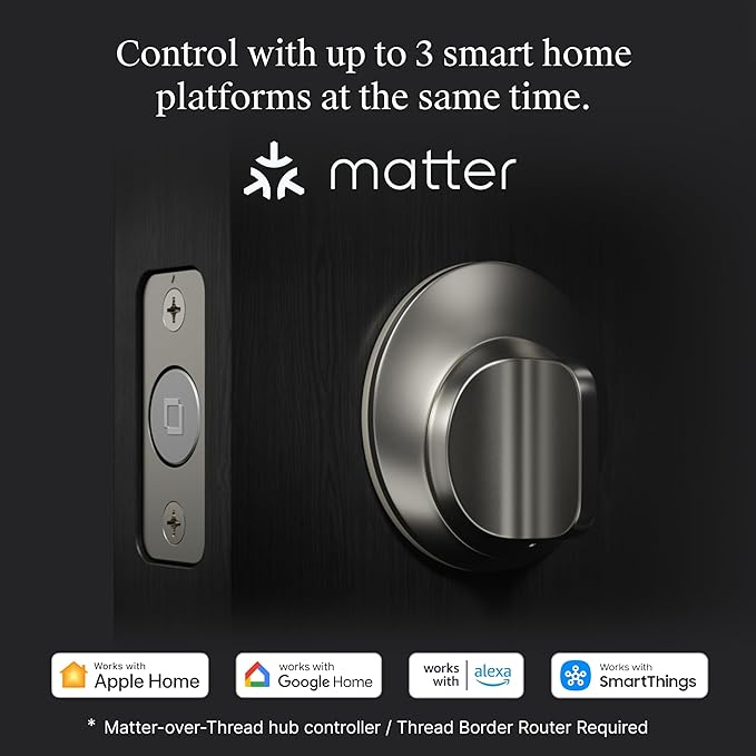 Level Lock+ (Matter) Smart Lock - World's Smallest, Most Advanced Matter-Over-Thread Deadbolt Plus Apple Home Key - Keyless and Remote Access via Apple, Alexa, Google Home, SmartThings (Matte Black)