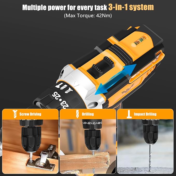 Cordless Drill Tool Kit Set: 21V Power Drill Tool Box with Battery, 2-Speed, 42N.m Max, Electric Screwdriver Driver for Men Home Hand Repair Basic Toolbox Tools Sets Drills Case