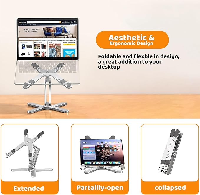 Laptop Stand with 360 Rotating Base, Computer Notebook Laptop Riser Metal Holder for Desk Collaborative Work, Fully Foldable for Easy Storage, Fits All MacBook, Laptops up to 16 inches