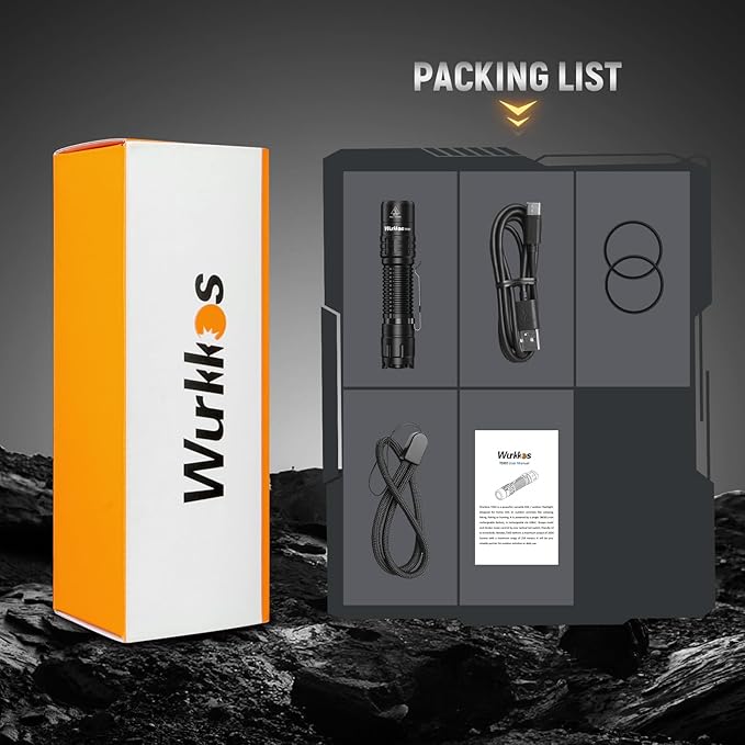 Wurkkos TD02 Led Tactical Flashlight, Super Bright Pocket Flashlights Rechargeable, 2000 High Lumens Flashlight EDC Flash Light with Type C Charging Port Tail Switch for Outdoor and Indoor Activities