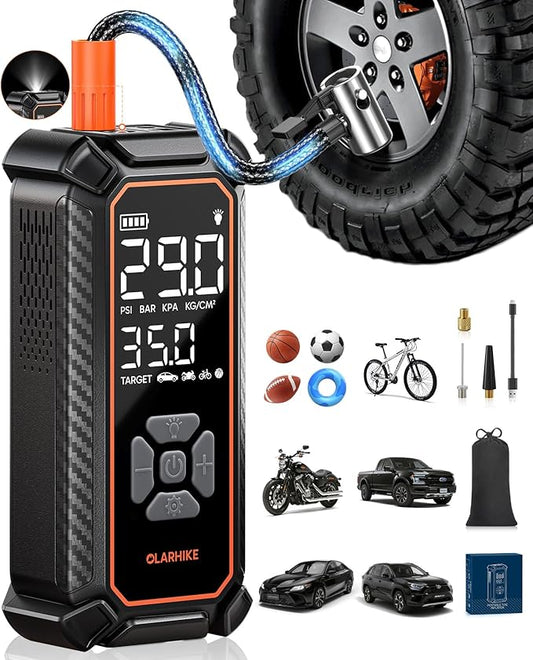 OlarHike Cordless Tire Inflator Portable Air Compressor, Air Pump for Car Tires, SUV, Pickup Truck, Bike, Motorcycle, Balls, Electric Pump with LED Light, Digital Pressure Gauge&Auto Shut-Off