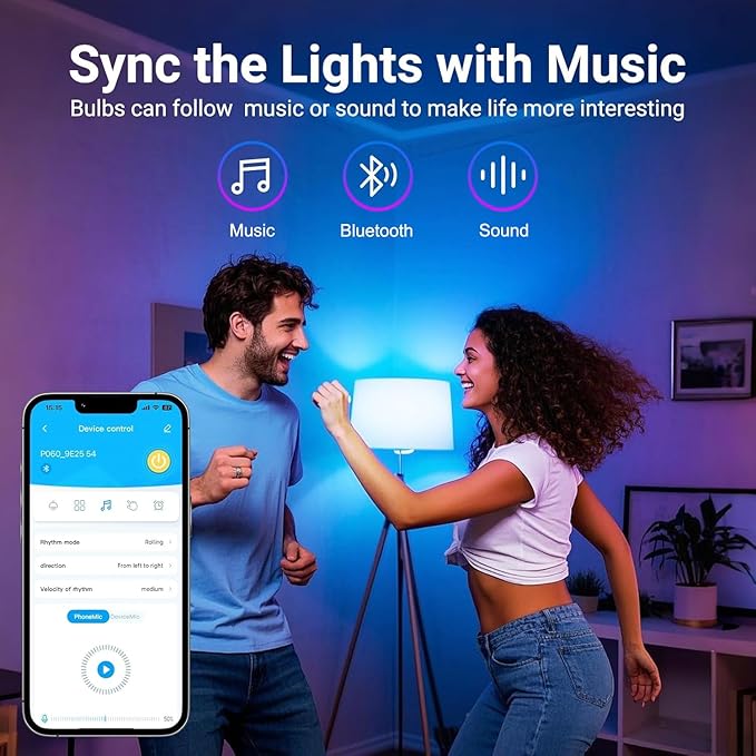TJOY Smart Light Bulbs, Bluetooth WiFi Led Bulb Compatible with Alexa &Google Assistant, RGB Color Changing Alexa Bulb, 9W(60W Equivalent), A19 E26 800LM, 2.4Ghz WiFi only,2 Pack