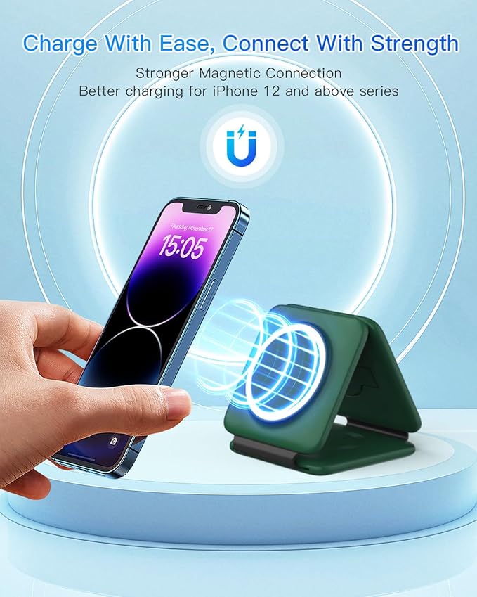 3 in 1 Wireless Charger for iPhone - Foldable Charging Station Travel Charging Dock Compatible with iPhone 16 15 14 13 12 Pro Max Plus Watch & Airpods