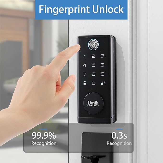 Fingerprint Door Lock with Handle Set, Keyless Entry Smart Door Lock, Electronic Keypad Deadbolt Locks, App Control for Front Door, Home (Matte Black in Zinc)