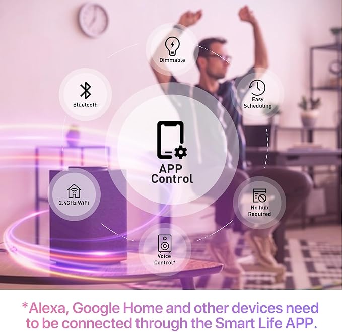 ORALUCE Smart Light Bulb Compatible with Alexa & Google Home, A19 E26 LED Light Bulb 60W Equivalent, 2.4GHz WiFi & Bluetooth Color Changing APP Dimmable, Multicolor LED Bulb 900 Lumens,2P