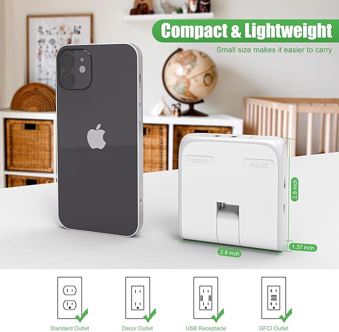 Flat Wall Outlet Extender with USB Charging Ports, HICITY 180° Swivel Power Strip 2 USB Ports, 2 Prong Folding Plug for Tight Spaces, Type A Ultra Thin Design (White)