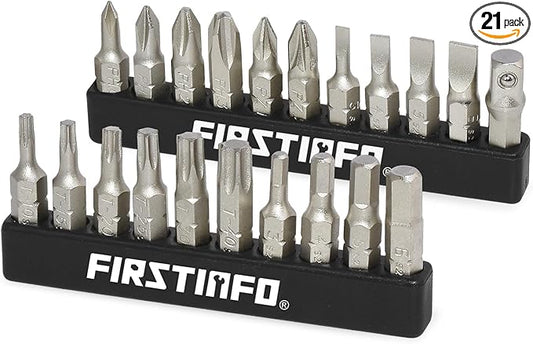 FIRSTINFO H5199A Screwdriver Bit Set | S2 Alloy Steel | 1/4" Hex Head 25mm Long, 21 Pieces with Phillips, Hex, Star, Flat