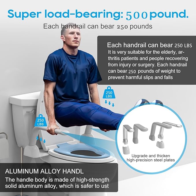 Toilet Safety Rails for Seniors (500 lbs), Handicap Toilet Rails with Foldable Handles, Toilet Assist Rails, Toilet Rails for Seniors, Heavy Duty Toilet Safety Frames Rails with Arms