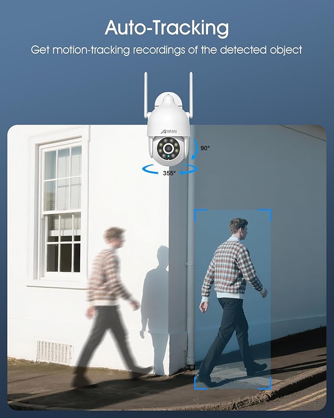 ANRAN Wireless Security Camera System, 10.5" 4K Monitor with 4x5MP PTZ WiFi-6 Camera, Auto-Tracking, 2-Way Audio, Human/Vehicle/Pet/Parcel Detection, 8CH NVR with 2TB HDD, No Monthly Fee
