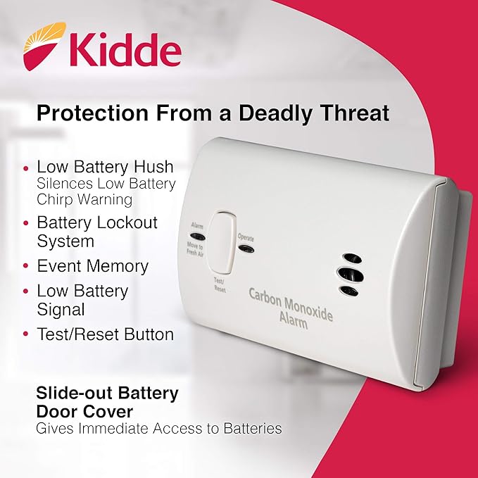 Kidde Carbon Monoxide Detector, Battery Powered CO Alarm with LEDs, Test-Reset Button, Low Battery Indicator, Portable