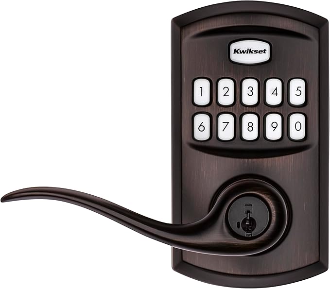 Kwikset SmartCode 917 Keypad Keyless Entry Traditional Residential Electronic Lever Deadbolt Alternative with Tustin Door Handle and SmartKey Security, Venetian Bronze