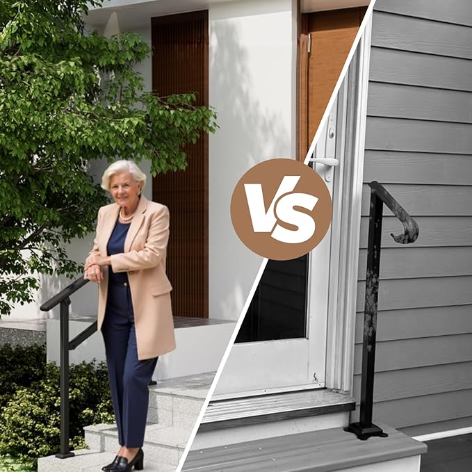 Hand Rails for Outdoor Steps,2-3 Step Railing for Stairs,Adjustable Porch Railing,Hand Rails for Seniors,Outdoor Deck Handrails for Exterior Steps,Black