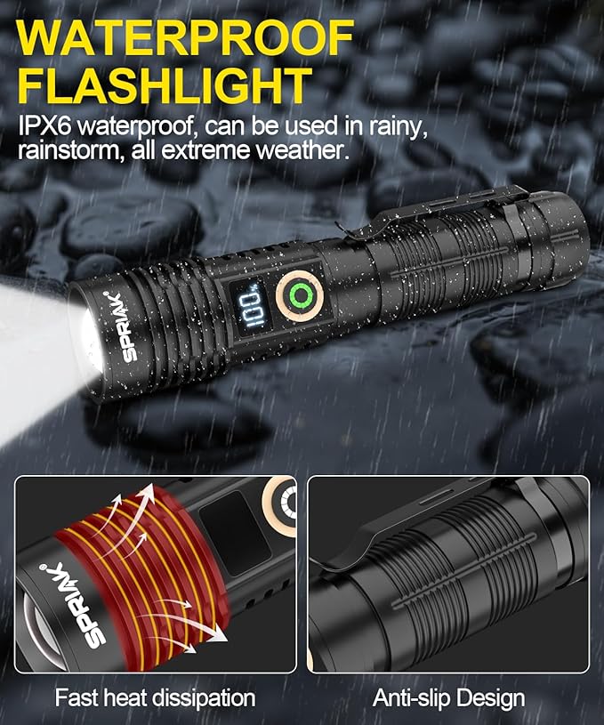 Rechargeable Flashlight High Lumens 3Packs-Super Bright Magnetic Flash Light with Power Digital Display, Long Range,Dimmable,Waterproof,Pocket Handheld Tactical LED Flashlights for Emergency