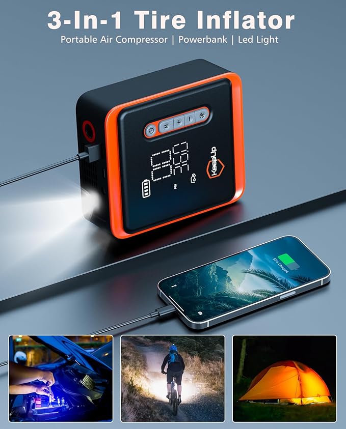 Tire Inflator Portable Air Compressor - KEEPUP 150 PSI Cordless Air Pump with Rechargeable Battery for Car Tires Ebike Motorcycles Bicycles Balls with Tire Gauge Pressure, Dual-Use Type