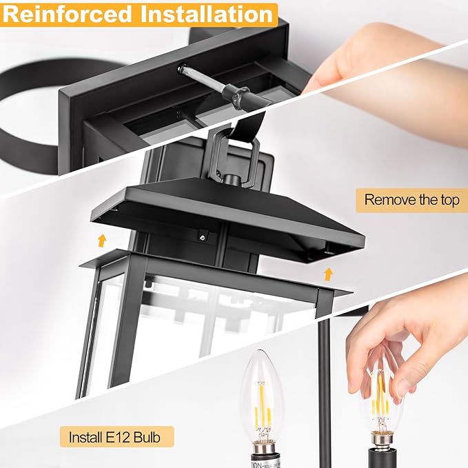 18" Large Black Outdoor Wall Light Fixture, 2-Light Waterproof ETL Listed Outdoor Wall Lamp with Clear Glass, E12 Socket, Aluminum Outside Garage Light Lantern for House, Porch, Patio, Garage