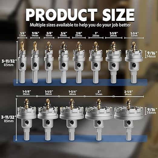 CSOOM Carbide Hole Saw 19 pcs kit, Metal Steel Hole Saw Bits, TCT Hole Cutter for Stainless Steel, Iron, Aluminum, Alloy, Plastic
