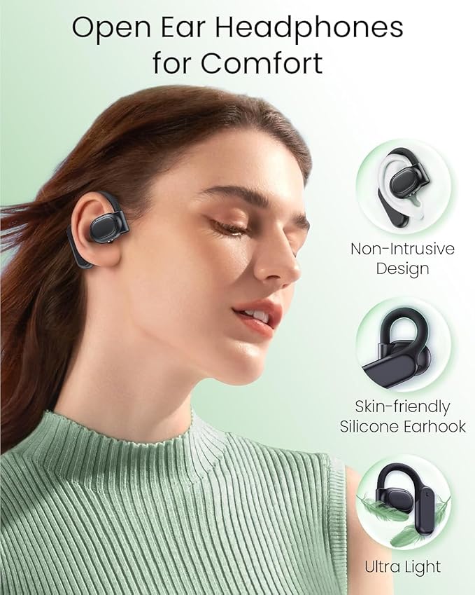 TAGRY Open Ear Earbuds Wireless Bluetooth Headphones 80Hrs Playtime Ear Buds with Earhooks IPX7 Waterproof Touch Control Earphones Sport Headsets for Workout Running Black