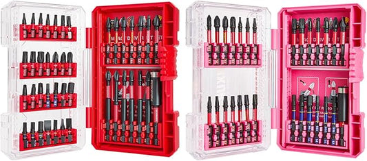 70Pieces Impact Screwdriver Bits Set, Magnetic S2 Steel 1”/2”3”Phillips/Square/Torx/Slotted/Hex/Pozi Bits Tips and Impact Bit Holder with Red Storage Box Case