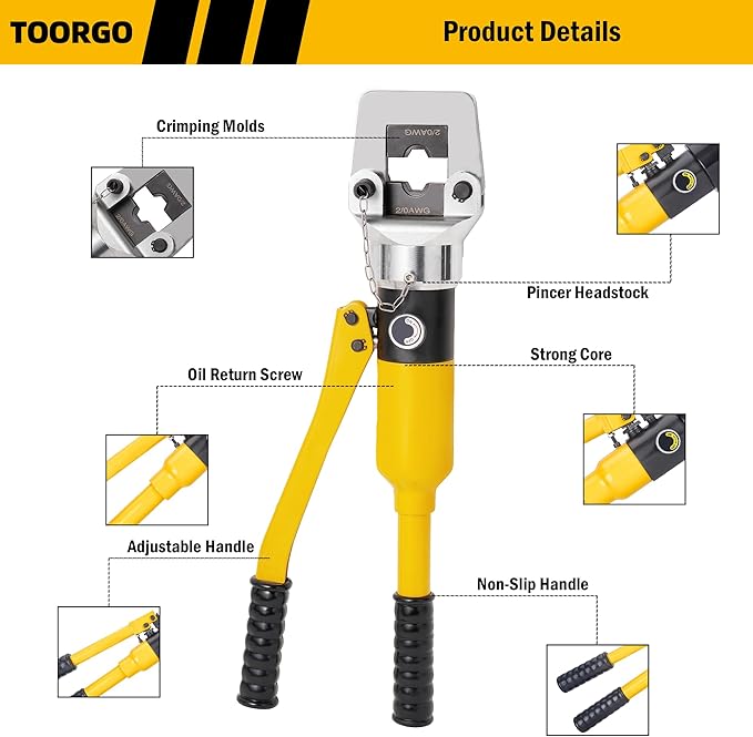 Crimping Tool, 6 AWG to 1000 MCM Hydraulic Plier, 20 Ton Copper and Aluminum Terminal Wire Lug Hydraulic Crimper, Crimping Tool Kit with 13 Dies