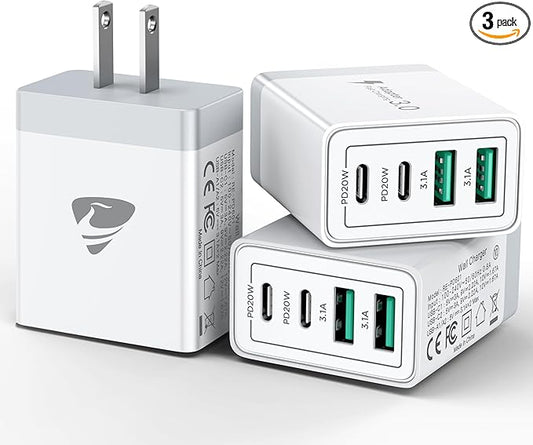USB C Wall Charger Block 3-Pack, Aiminu 40W 4-Port PD Power Delivery Fast Type C Charging Block Plug Adapter for iPhone 15 14 13 12 11 Pro Max, XS/XR/X, iPad, Android Phones Charger Cube