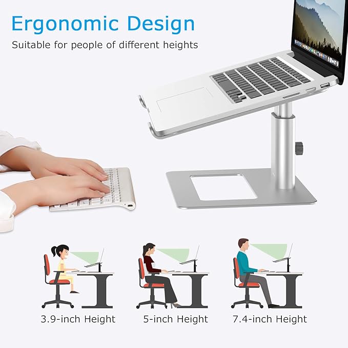 BoYata Laptop Stand, Ergonomic Aluminum Height Adjustable Computer Stand Laptop Riser Holder for Desk, Compatible with MacBook Pro/Air, Dell, Lenovo, HP, Samsung, More Laptops 11-17"