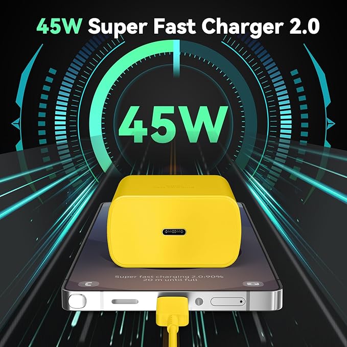 45W Samsung Super Fast Charger Type C,USB C Fast Charger 6.6ft Cable Cord Android Phone Charger Block for Samsung Galaxy S24 Ultra/S24/S24+/S23 Ultra/S23/S23+/S22/S21/S20/Note 10/20, Galaxy Tab,yellow