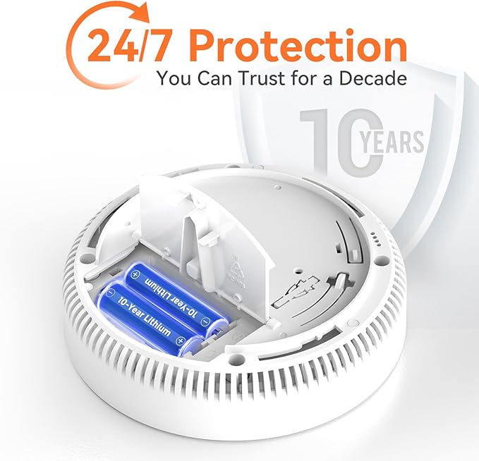 Jemay Smoke Detector Carbon Monoxide Detector Combo 10-Year Battery Operated, 2-in-1 Smoke and CO Detector, Whole House Interconnected Fire CO Detector Alarm with Voice Alerts for Home Safe, 1 Pack