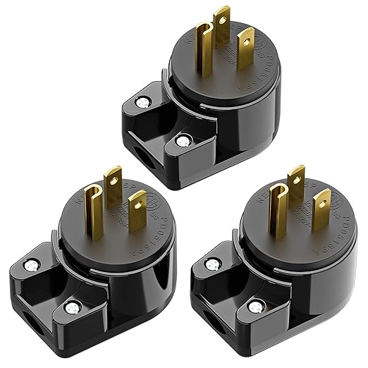 ETL Verified 3-Pack Nema 5-15P 90 Degree Right Angle Plug, 15A 125V USA 3-Prong Household Angled AC Plug, Black