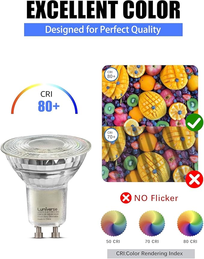 MASTERY MART 120 Pack GU10 LED Bulb, Non-dimmable Track Light Bulbs, 5000K Daylight White, 4W for 35W Halogen Bulb Replacement for Range Hood, Tracklights and Recessed Lighting