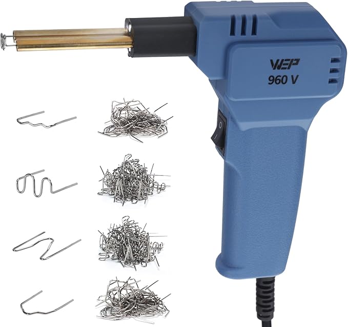 WEP 960-V Blue Plastic Welder Kit 110V with LED Lights with 200 Hot Staples and Pliers for Car Bumper Plastic Welding, Plastic Gas Tank Repair, a Great Automotive Tools for Mechanics