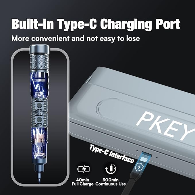 PKEY Mini Electric Screwdriver Set,Precision Electric Screwdriver， Cordless with 28 Precision Magnetic Bits, 3 Gears Torque, Overload Protection, Repair Tool Set for Phone Camera Laptop Watch