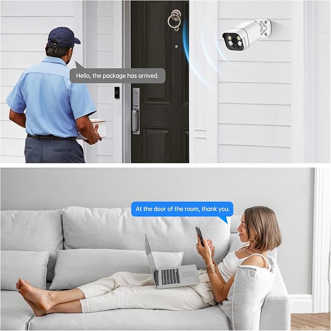 4K Security Camera System, 8pcs 2K PoE Wired Turret Cameras with Human Detection and 2 Way Talk, Color Night Vision, 8MP 4CH NVR with 1TB Hard Drive for 24/7 Local Recording, No Subscription