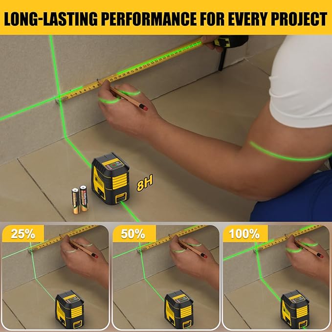Laser Level, Green Cross Line Laser Lever, with Self-leveling, Manual, Pulse Mode, Lazer Level Tool for Picture Hanging, Tiling, Includes 360 Degree Magnetic Base & Battery