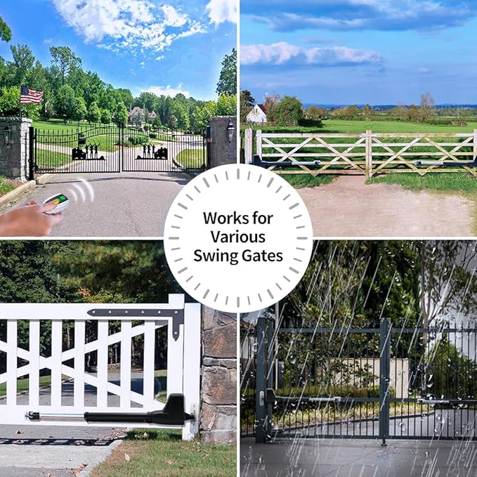 TOPENS AT1202 Automatic Gate Opener for Heavy Duty Dual Swing Gates Up to 18ft per Arm, Dual Swing Gate Operator AC Powered with Remote Control Kit Gate Motor Solar Compatible