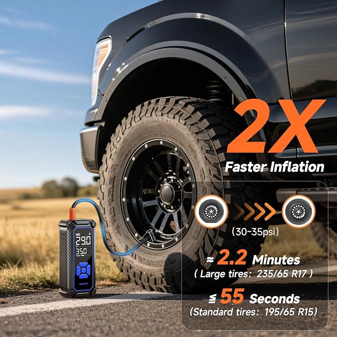 OlarHike Cordless Tire Inflator Portable Air Compressor, Ultra Fast Inflation, Air Pump for Car Tires, Pickup Truck, Motorcycle, Bicycle, Balls, Electric Pump with LED Light & Digital Pressure Gauge