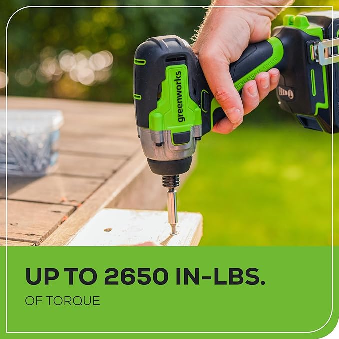 Greenworks 24V Cordless Brushless 800in-Ibs Drill & 2650 in-ibs Impact Driver Combo Kit with 4.0Ah Battery and Charger