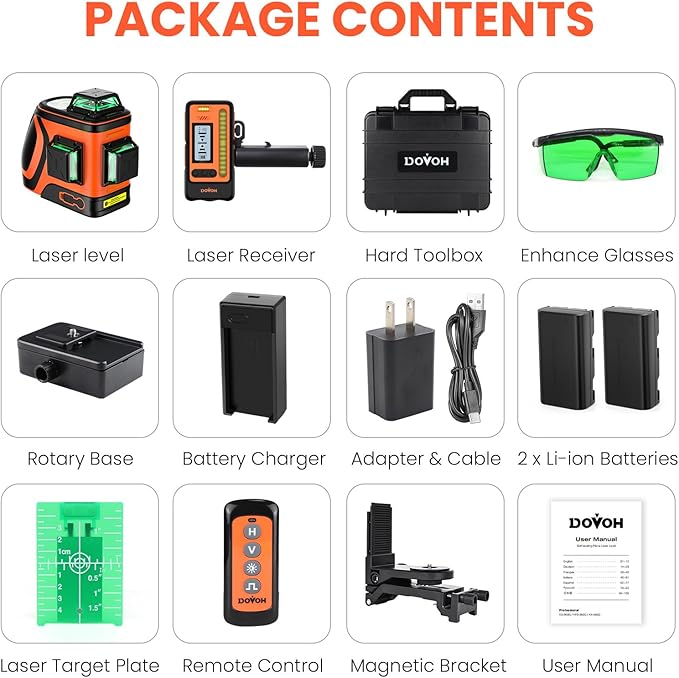 Outdoor Laser Level with Receiver : Daylight High Visibility Laser Level 360 Self Leveling Up To 400ft Long Range 110mw High Power Green with Detector Outside Construction Landscaping, H3-360G