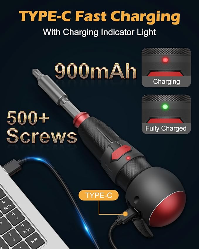 3.6V Cordless Screwdriver Set, Electric Screwdriver, Rechargeable Power Screwdriver, Electric Ball Grip Screwdriver, 3N.m/10N.m MAX, 280 RPM, Type-C Charging, LED Light for Electronics, DIY