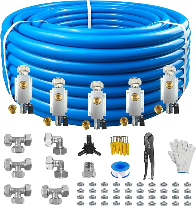 Compressed Air Line Kit, 3/4" x 120’&200‘&300‘ HDPE-Aluminum-HDPE Piping, Air Line Hose, Air Hose Kit with Air Compressor Accessories and Airline Tubing