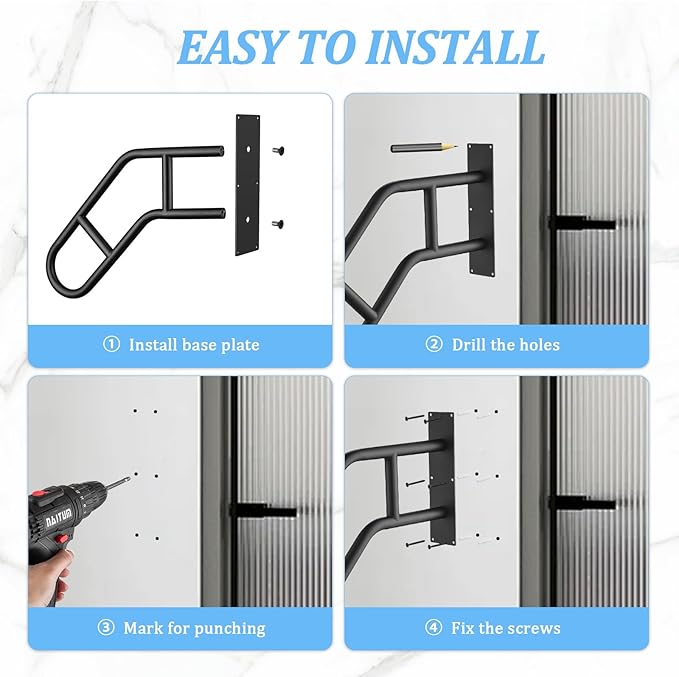 Stairs Handrails for Outdoor Steps ，Stair Railing Indoor 1-3 Step,Porch Railing & Deck Hand Rail Wall Mount Stair Hand Grab Bars， U-Shaped Providing Support and preventing Slips and Falls.-2pack