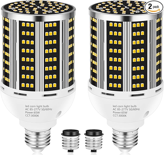 65W LED Corn Light Bulb 2 pack(650W Equivalent ),Warm White 3000K E26/E39 Commercial Grade 7800LM Medium Mogul Base LED Lamp,Large Area Lights For Outdoor Indoor Garage Warehouse Factory Bay Light