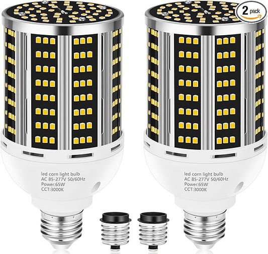 65W LED Corn Light Bulb 2 pack(650W Equivalent ),Warm White 3000K E26/E39 Commercial Grade 7800LM Medium Mogul Base LED Lamp,Large Area Lights For Outdoor Indoor Garage Warehouse Factory Bay Light